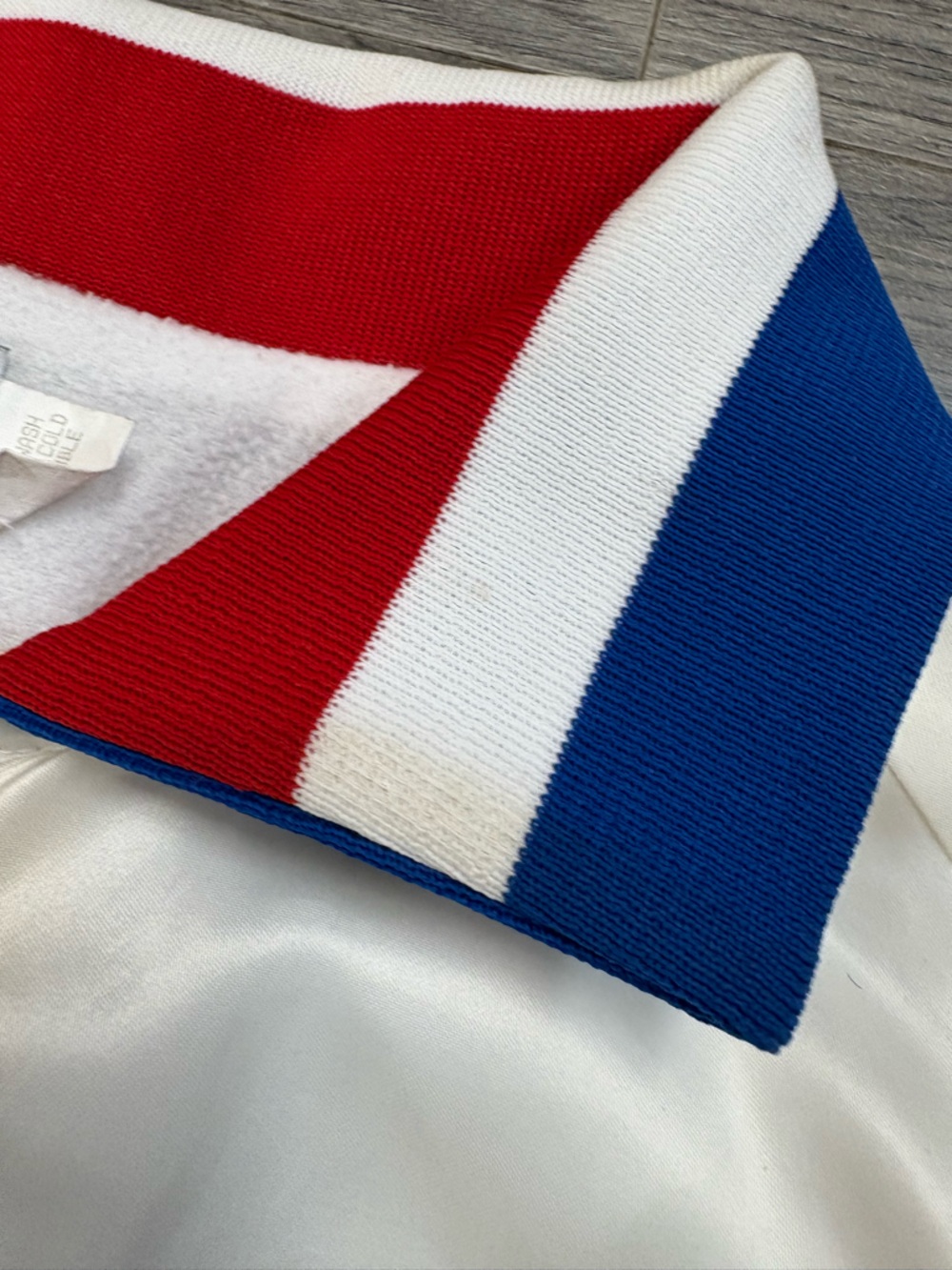 Vintage Cream Olympic Satin Bomber Jacket with Red & Blue Trim - Picture 6 of 8